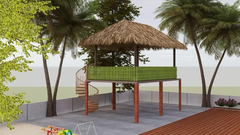 Children's play area and landscaped gazebo